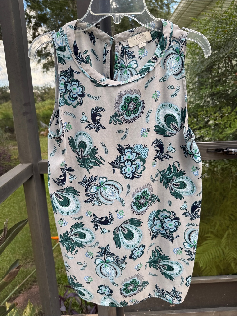 LOFT Cream sleeveless blouse with Teal & Green Paisley Floral Print